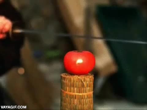 ensalada,tomate,cortar,katana,por la mitad,ninja,perfecci&oacute;n de corte