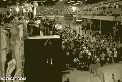 sobre la valla,se debe haber roto algo seguro,skater,hay que estar muy loco,igual son 5 metros