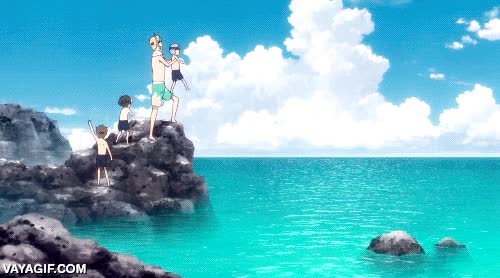 nadar,playa,anime,tirar al agua,venga espabila chaval,ni&ntilde;o