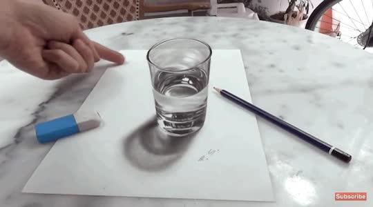 no parece un dibujo,vaso,agua,tocar,dedo,dibujo en 3D