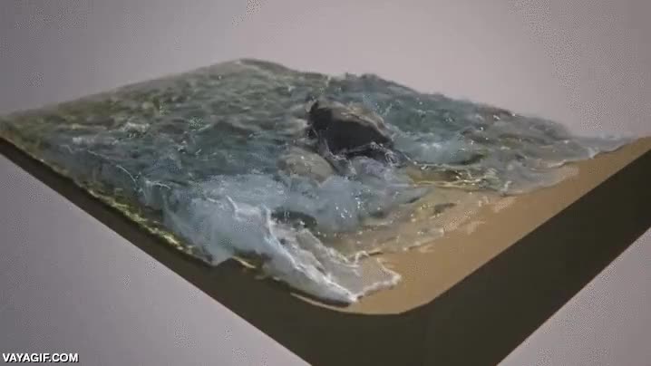 cuela mucho,lluvia,rocas,olas,agua,simulación,animacón