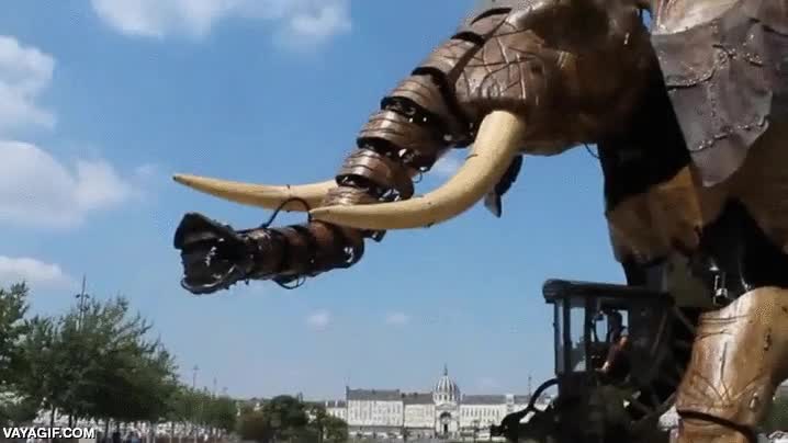 robot,m&aacute;s medio de transporte que robot,gigante,elefante,da miedo algo tan grande,transporta personas