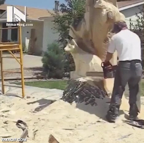 &aacute;rbol,mapache,zorro,escultor,esculpir,sierra mec&aacute;nica