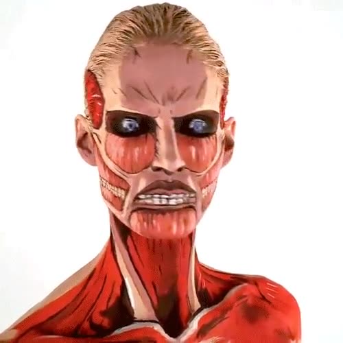efecto,optico,ataque a los titanes,attack on titan,shingeki no kyojin,maquillaje,corporal,pintar,bodypainting,titan colosal