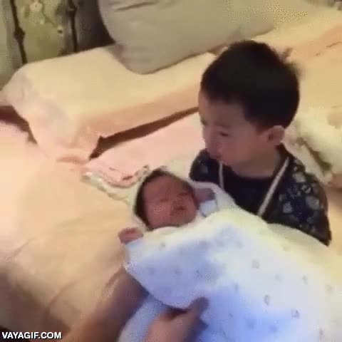 hermano,ni&ntilde;o,que se vaya acostumbrando,bebe,lanzar,tumbar