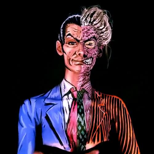 dos caras,cospaint,bodypaint,increible talento,cara o cruz