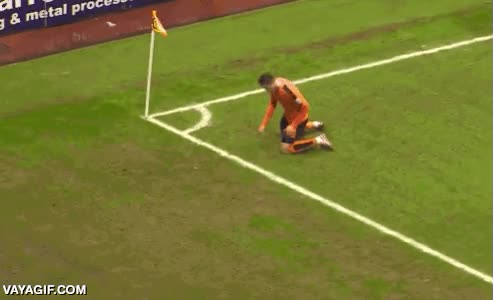 goles,celebrar,fail,caer,al suelo,jugador,torpe,o cesped muy seco