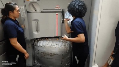 desplegar,tobogan,avion,emergencia