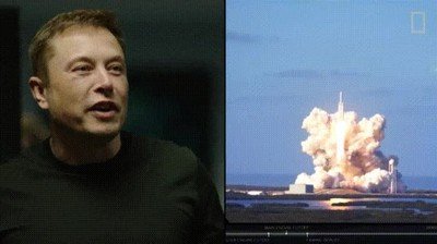 Enlace a Elon Musk reaccionando al lanzamiento del Falcon