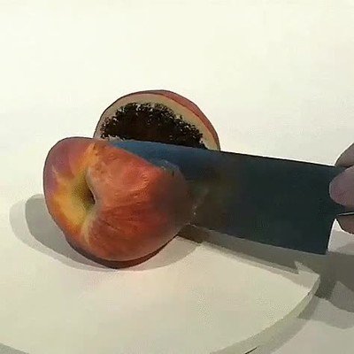 melocoton,cortar,abrir