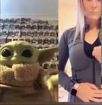 Enlace a Baby Yoda jugando con la cremallera