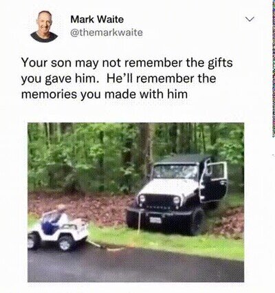 Los recuerdos con tu padre siempre son mejores que los regalos coche,ayudar,remolque