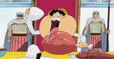 Tu novia cuando va al restaurante sabiendo que tú pagas la cuenta. comer,novia,luffy,one piece,anime