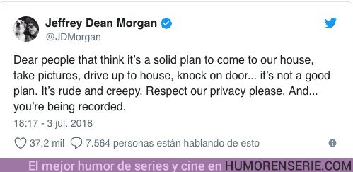 26479 - Jeffrey Dean Morgan tiene un duro mensaje para los fans que llaman a la puerta de su casa