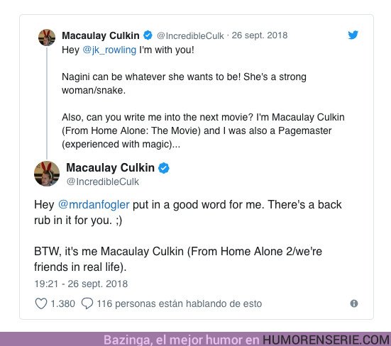 29349 - Macaulay Culkin es muy fan de Harry Potter y quiere un papel en 'Animales Fantásticos 3'