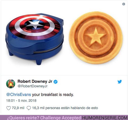 30905 - Robert Downey Jr comparte en twitter el desayuno ideal para el Capitán America