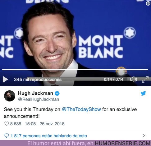 31861 - Locura de anuncio de Hugh Jackman: Tiene algo que comunicar pero 
