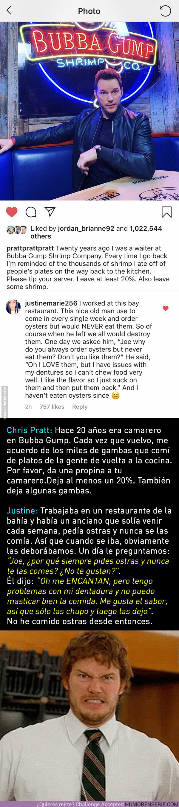34893 - Esta respuesta a Chris Pratt te enseñará a no coger comida de los platos de los demás