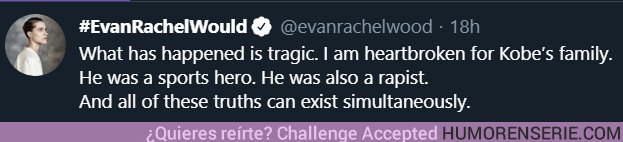 46648 - Evan Rachel Wood dice que Kobe Bryant era un violador y se ve obligada a poner candado a su cuenta de twitter