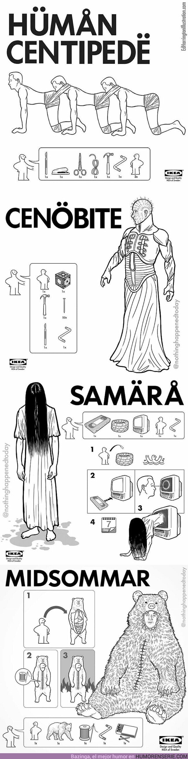 52145 - Instrucciones de Ikea para crear a nuestros personajes del cine de terror favoritos. Ilustraciones de Ed Harrington