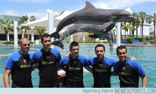 18771 - La plantilla del Barça aprendiendo de los delfines cómo tirarse con estilo