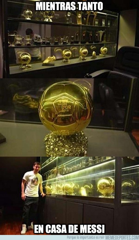 65160 - La vitrina de trofeos de Messi, mucho oro veo aquí