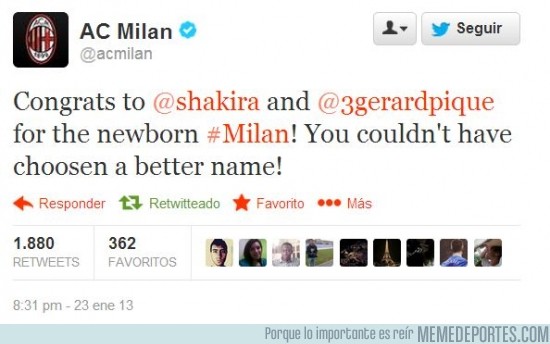 72147 - Felicitación del Milan a Piqué y Shakira