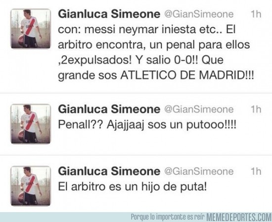 180420 - Los tweets del hijo de Cholo Simeone tras la Supercopa de España, un tío educado @GianSimeone