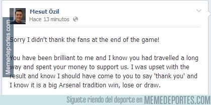 227879 - Özil se disculpa tras su mal gesto en el partido contra el City