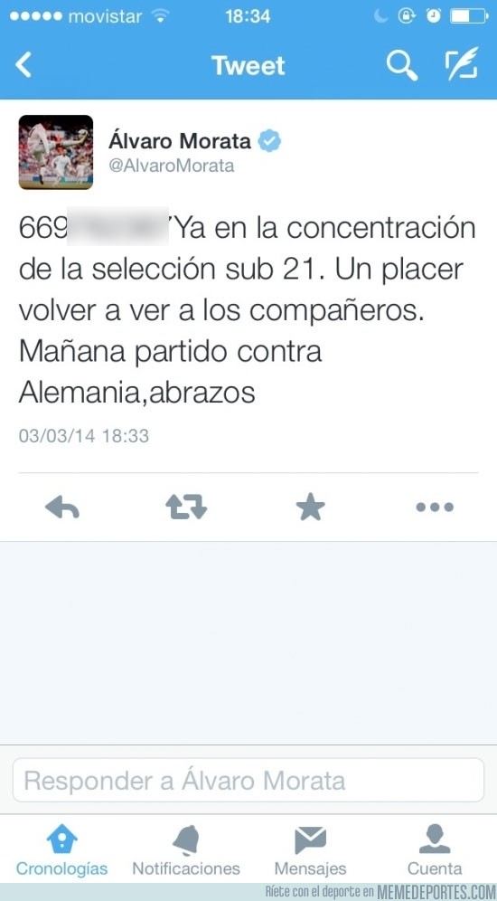 276556 - Morata publica su número de teléfono por accidente en Twitter