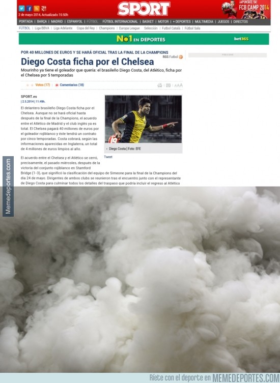 311088 - Sport vendiendo mucho humo diciendo que el Chelsea ha fichado a Costa.