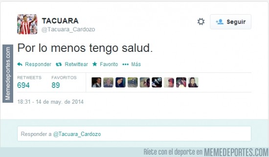 318281 - Reacción de Tacuara Cardozo en Twitter después de la derrota ante el Sevilla
