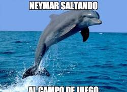 Enlace a Neymar saltando al campo de juego