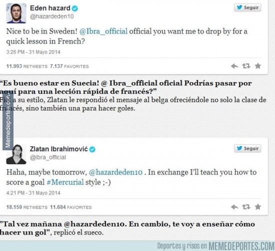 328485 - Pique en twitter entre Ibrahimovic y Hazard
