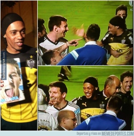 333306 - Un fan increíblemente parecido a Ronaldinho le saca una sonrisa a Messi