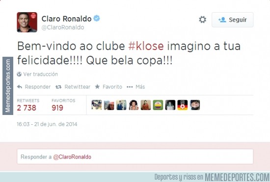 344481 - Reacción de Ronaldo tras el gol de Klose, felicitándolo