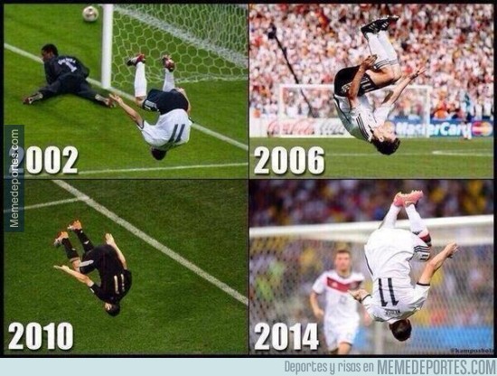 344602 - Miroslav Klose celebrando goles en mundiales jugándose la vida desde 2002