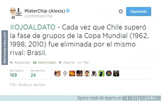 349719 - Según @2010Misterchip, Chile siempre en ronda eliminatoria cae ante Brasil