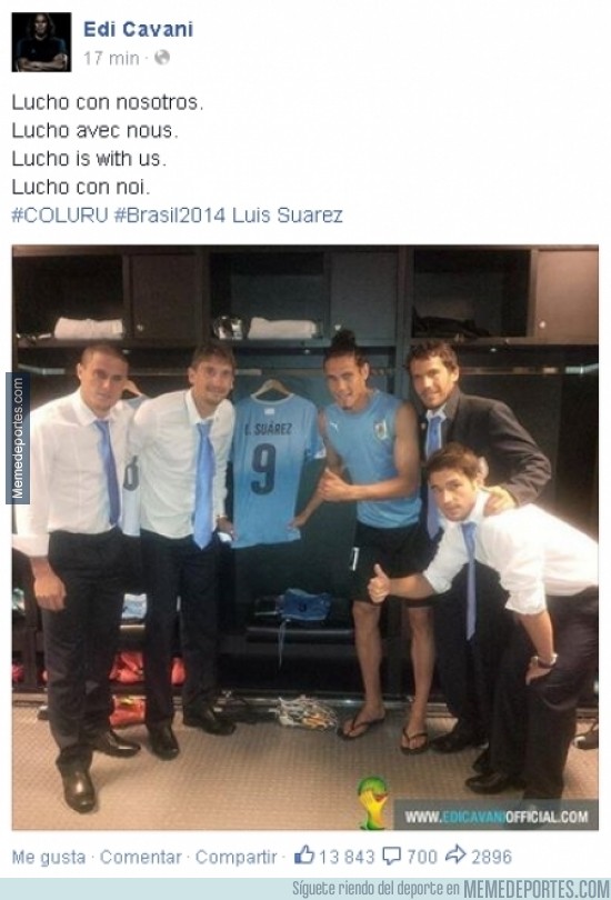 349957 - Cavani se acuerda de Suárez antes del Colombia-Uruguay