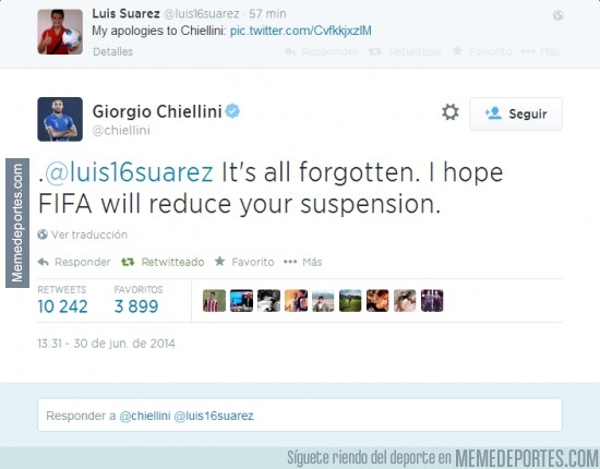 351567 - La respuesta de Chiellini al tweet de Suárez
