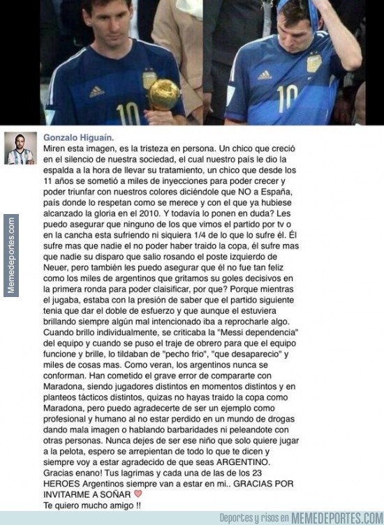 363270 - Increíble carta del Pipa Higuaín hacia los Argentinos sobre Messi