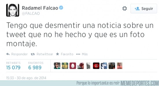 380215 - Falcao desmiente el supuesto tweet que lo involucraba con el Madrid