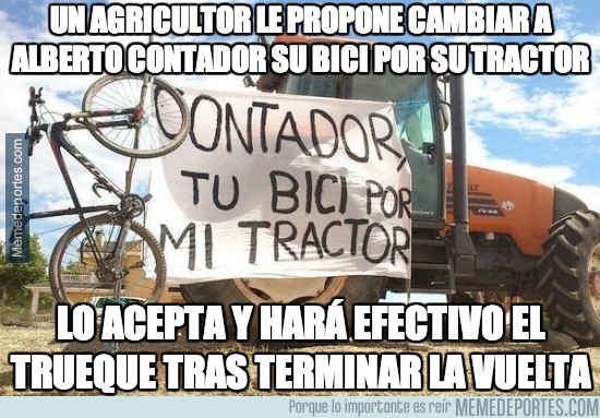 380435 - Un agricultor le propone cambiar a Alberto Contador su bici por su tractor
