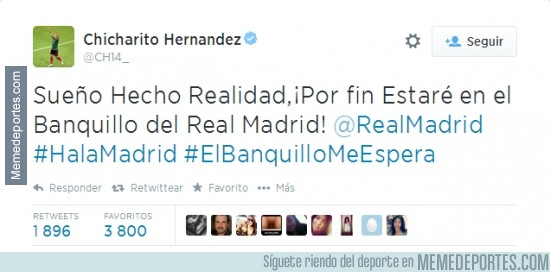 380604 - Tweet de Chicharito Hernandez al enterarse que va al Real Madrid #fake