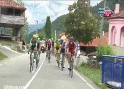 Enlace a GIF: Pelea entre Brambilla y Rovny en la Vuelta ciclista España 2014