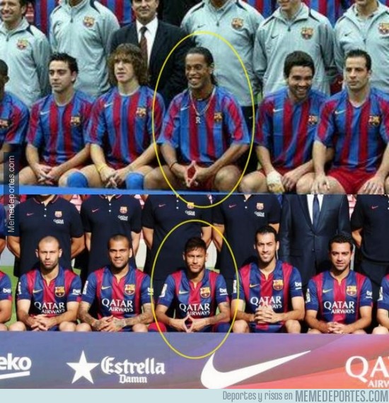 404574 - Neymar imitando el famoso gesto de Ronaldinho en la foto oficial