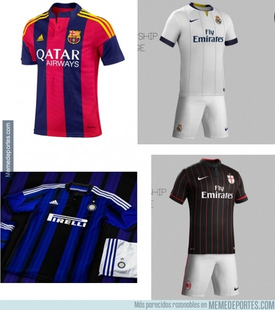 MEMEDEPORTES ] ¿Qué pasaría si el Real Madrid e Inter vistieran de Nike y  Barça y Milan de Adidas?