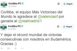 Enlace a Coritiba FC felicita al Valencia tras haberle ganado al Real Madrid