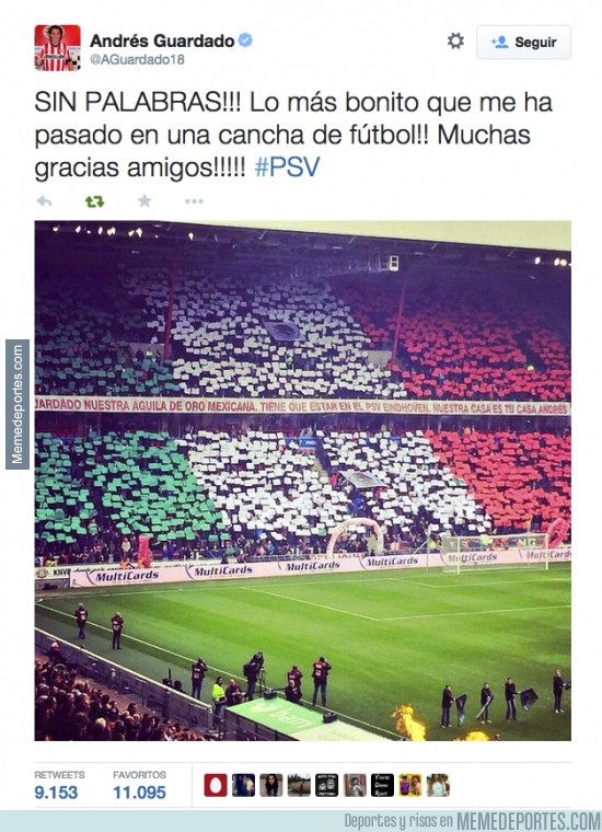 479551 - Increíble. Afición del PSV pide a Guardado que se quede en el club haciendo un mosaico de su bandera