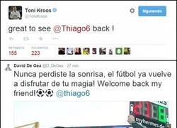 Enlace a El mundo del fútbol da la bienvenida a Thiago en twitter